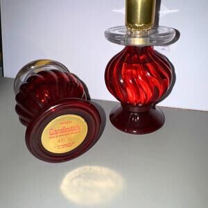 Vintage Avon Candlesticks– Bird of Paradise – Ruby Red Swirl Glass